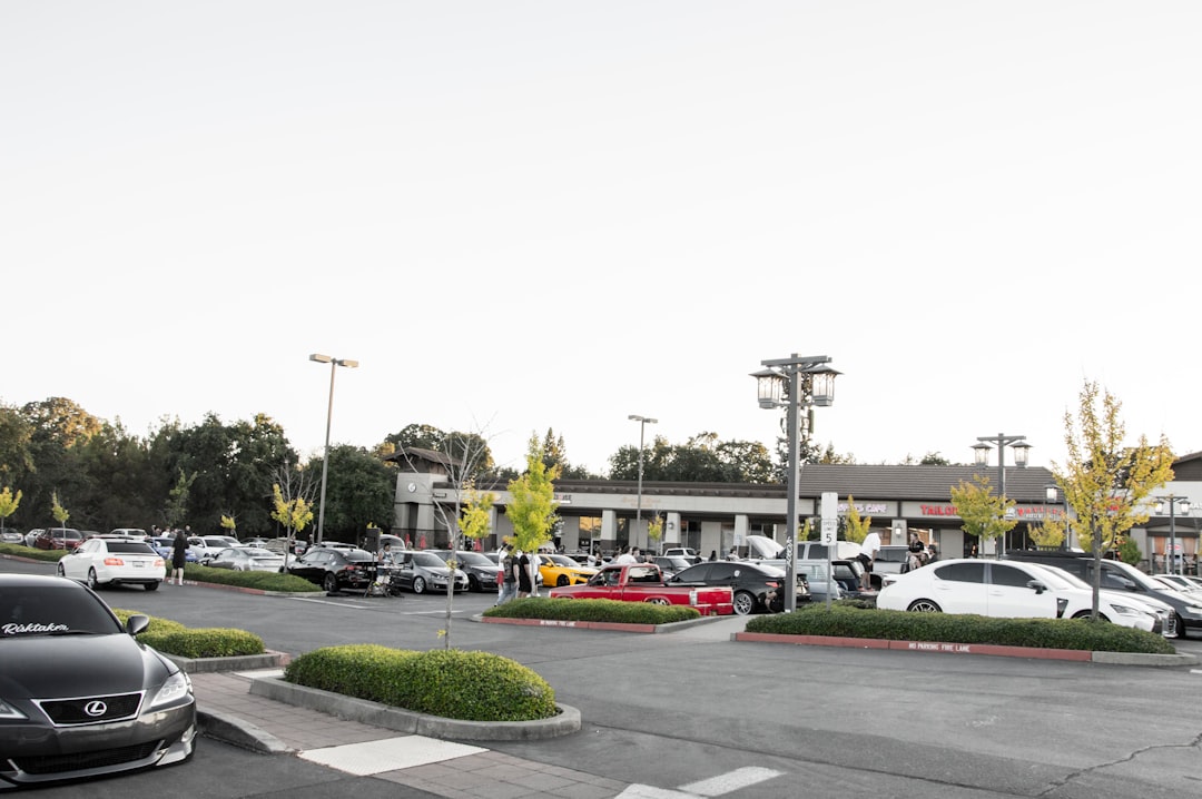 Cars are parked in a parking lot.